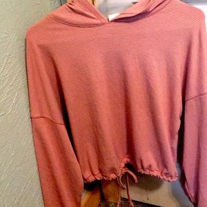 A long sleeve crop top with hood